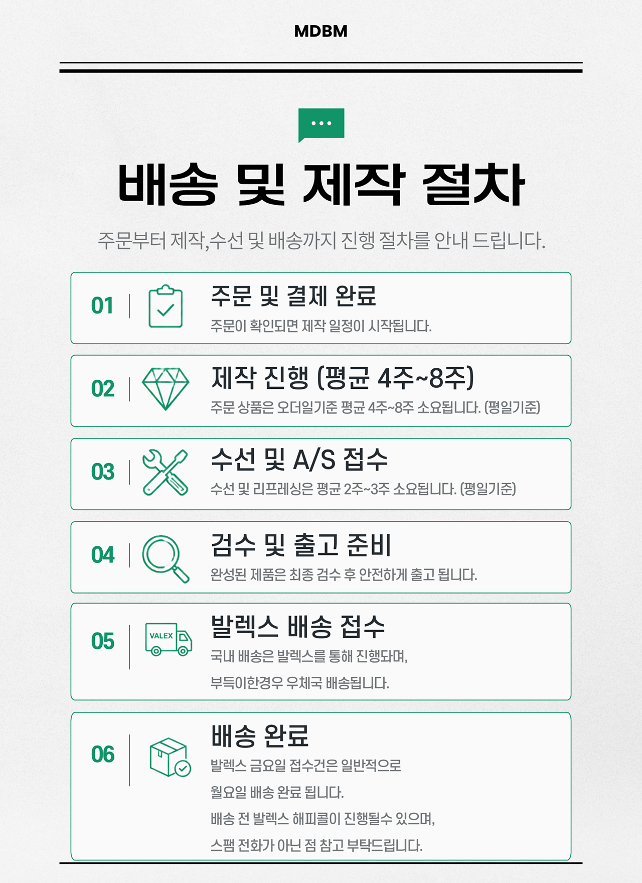 MDBM 배송 및 제작 절차